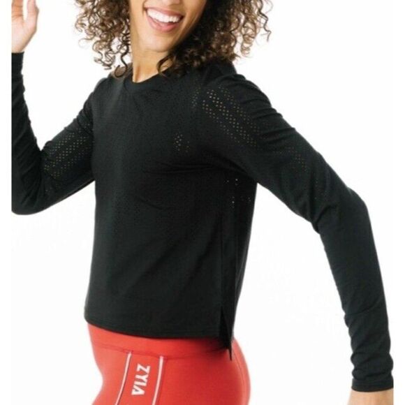 Zyia Active Black Chillcicle Perforated Laser Cut Crop Long Sleeve Shirt Top XL - Picture 2 of 10